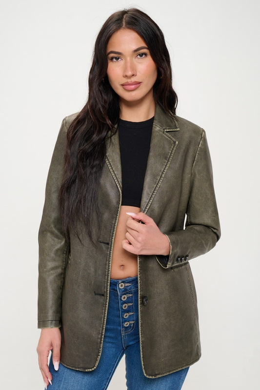 Coalition LA Single-Breasted Vegan Leather Blazer - Tigbul's Variety Fashion Shop