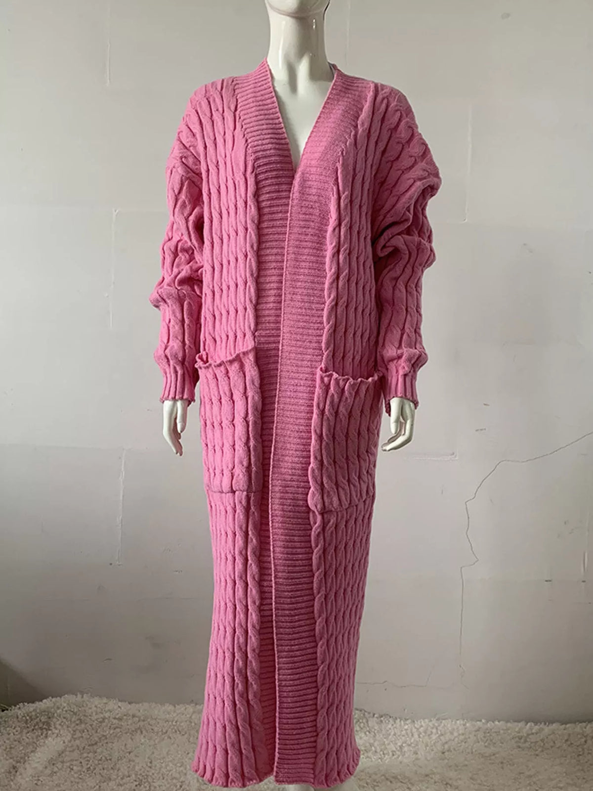 Elegant Cable-Knit Longline Open-Front Cardigan | Tigbuls Variety