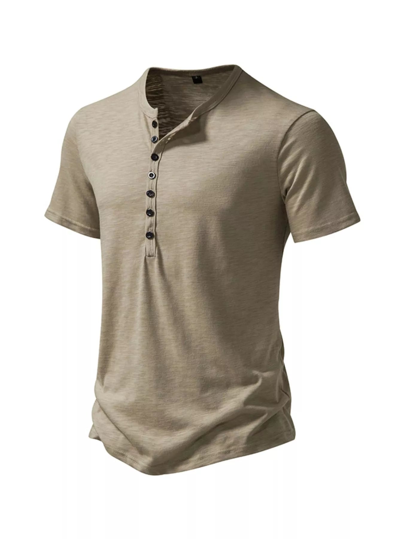 Men's Casual Button Detail Henley T-Shirt - Tigbuls Variety Fashion
