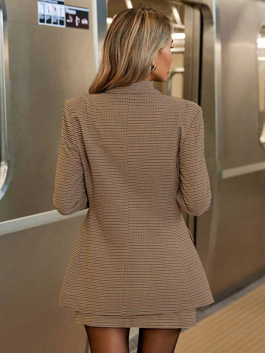 Single-Breasted Plaid Blazer and Skirt Set - Tigbul's Variety Fashion Shop