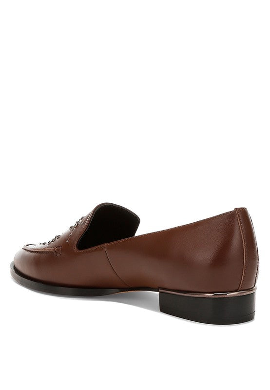 Gabassi Studded Genuine Leather Loafers - Tigbul's Variety Fashion Shop