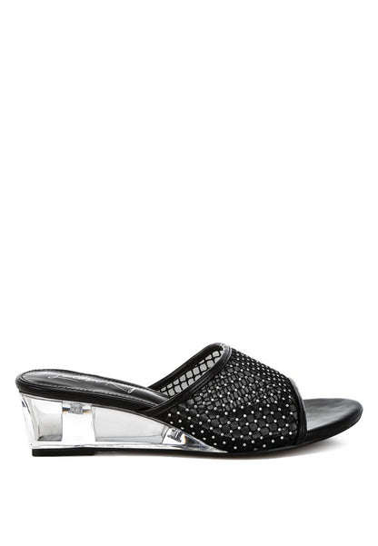 Tempra Mesh Clear Heel Wedge Sandals - Tigbul's Variety Fashion Shop