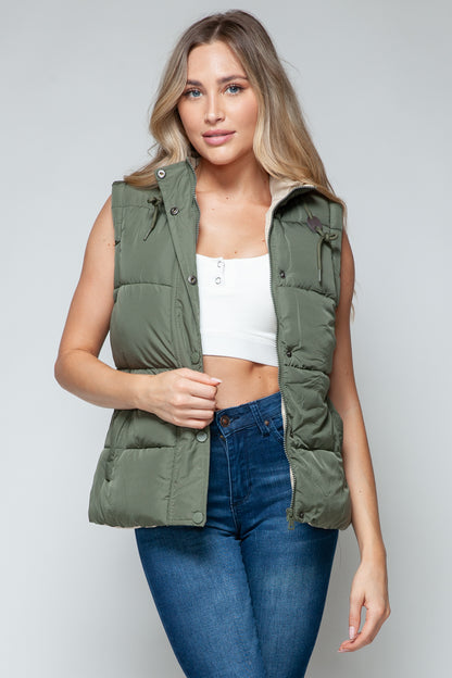 Snobbish Snap and Zip Closure Hooded Vest - Tigbul's Variety Fashion Shop