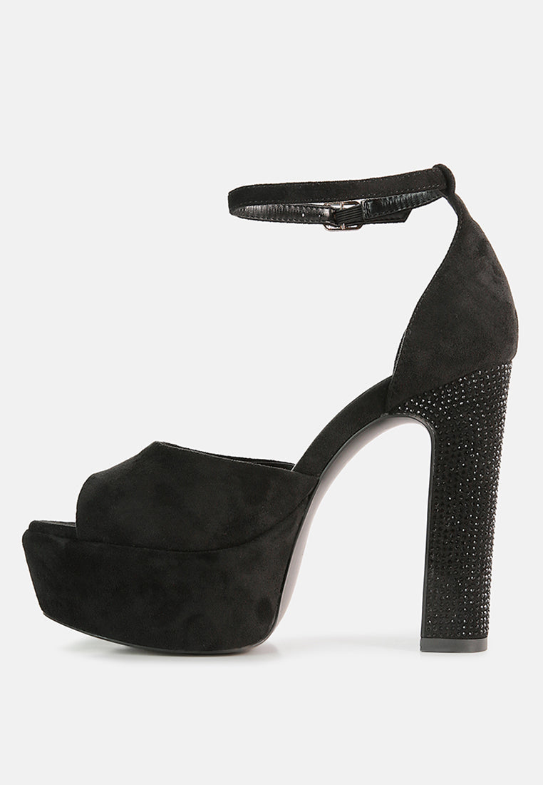 Beaty High Block Heeled Diamante Stud Sandals