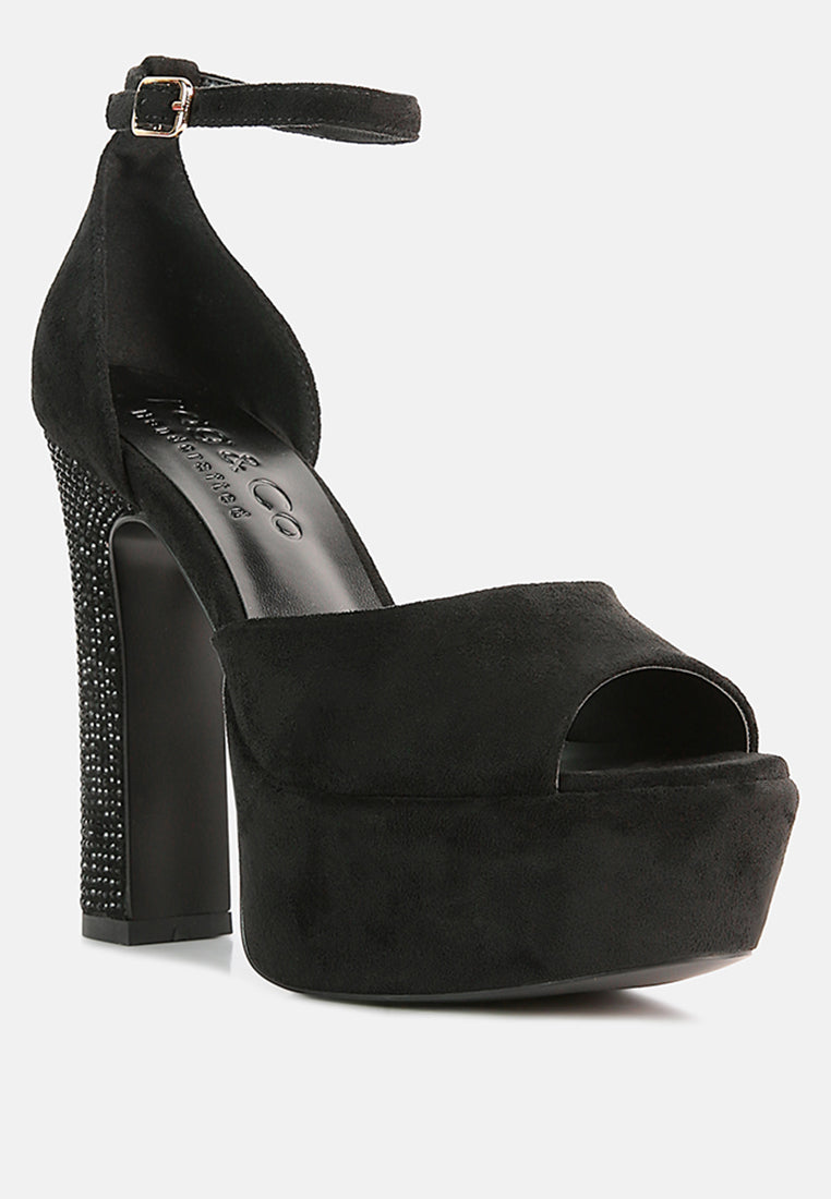Beaty High Block Heeled Diamante Stud Sandals