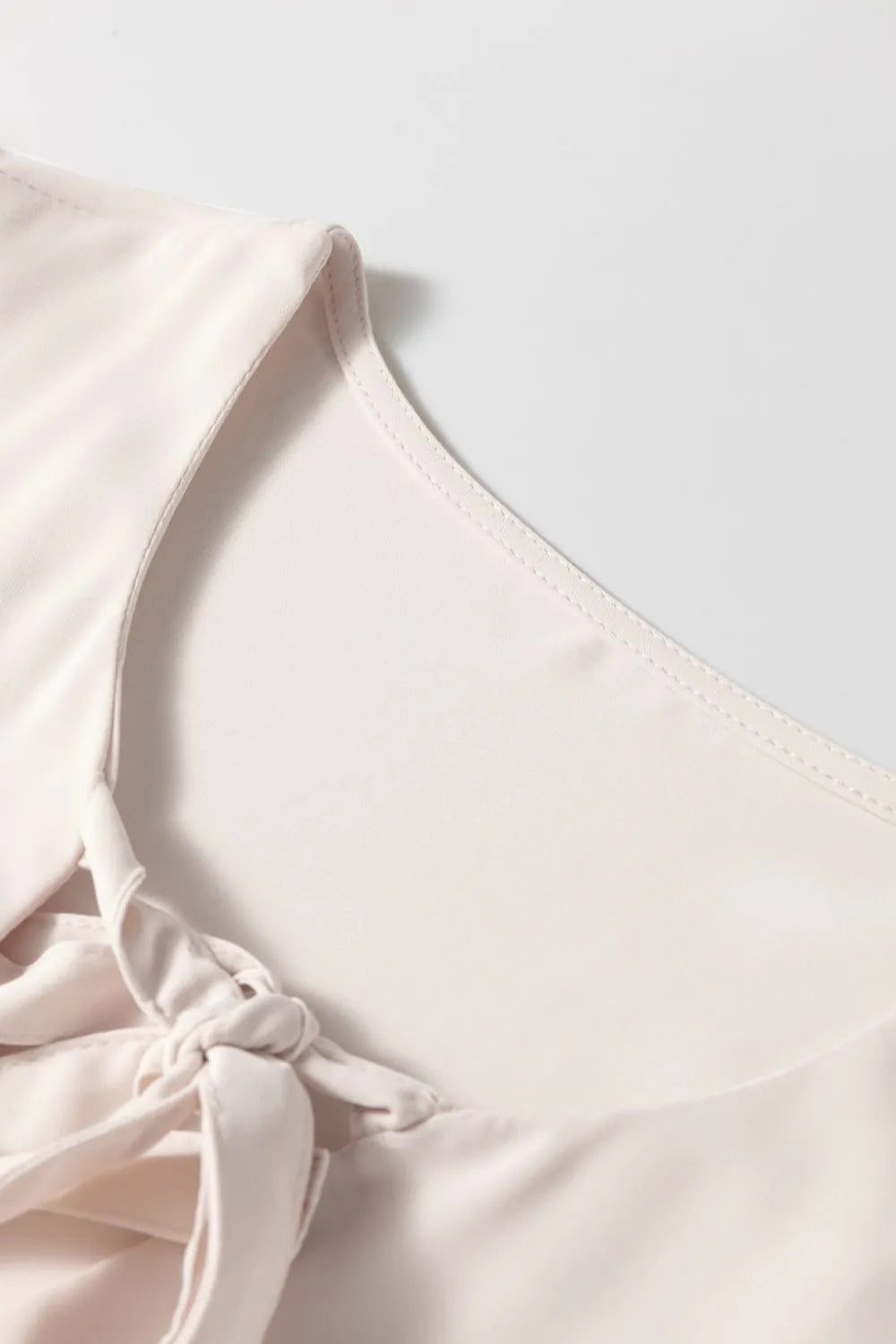 Bow Tie Short Puff Sleeve Ruffle Hem Blouse - Tigbul's Variety Fashion Shop