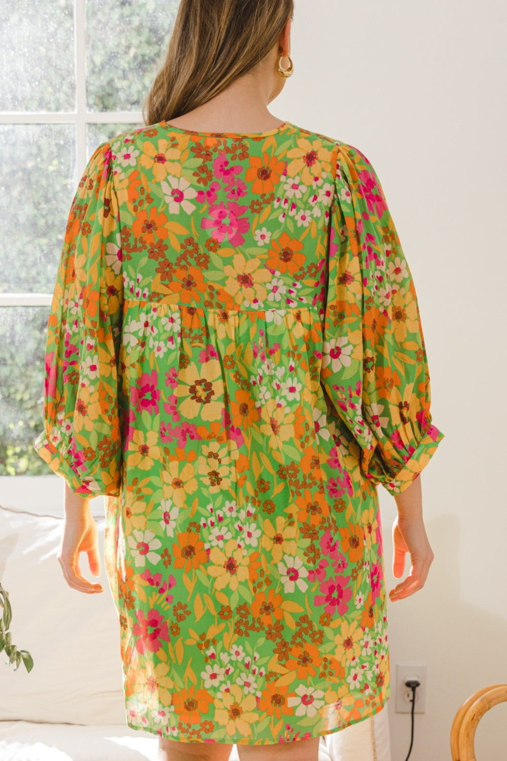 ODDI Full Size Floral Tied Neck Mini Dress - Tigbuls Variety Fashion