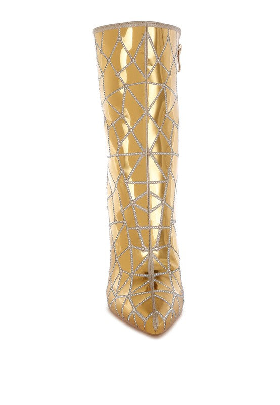 Echostage Rhinestones Embellished Metallic Boots - Tigbul's Variety Fashion Shop