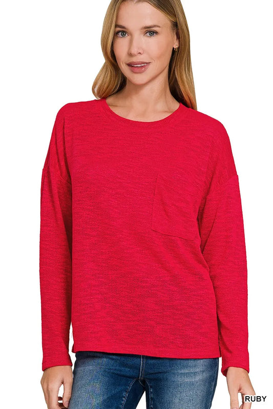 Zenana Slub Hacci Long Sleeve T-Shirt - Tigbul's Variety Fashion Shop