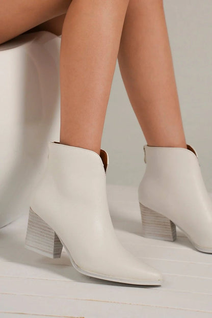 White PU Leather Block Heel Boots with Back Zippers - Tigbul's Variety Fashion Shop