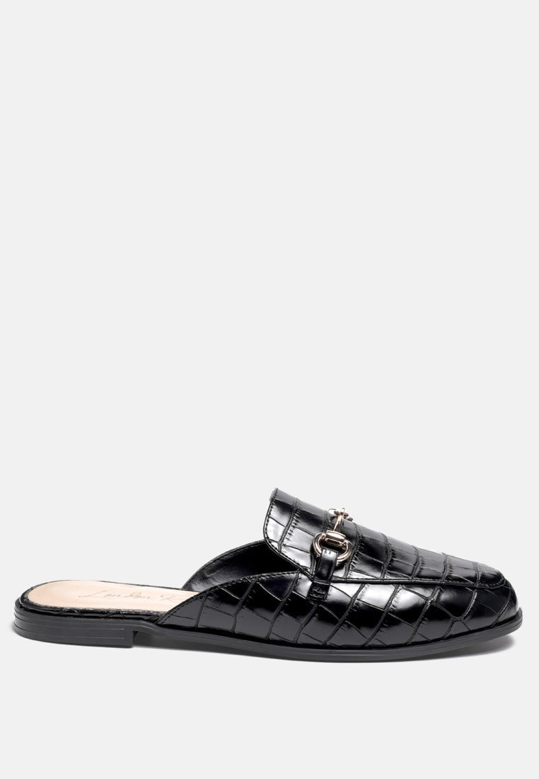 Begonia Buckled Faux Leather Croc Mules - Tigbul's Variety Fashion Shop