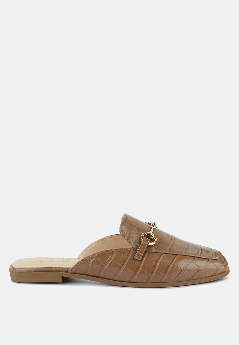 Begonia Buckled Faux Leather Croc Mules - Tigbul's Variety Fashion Shop