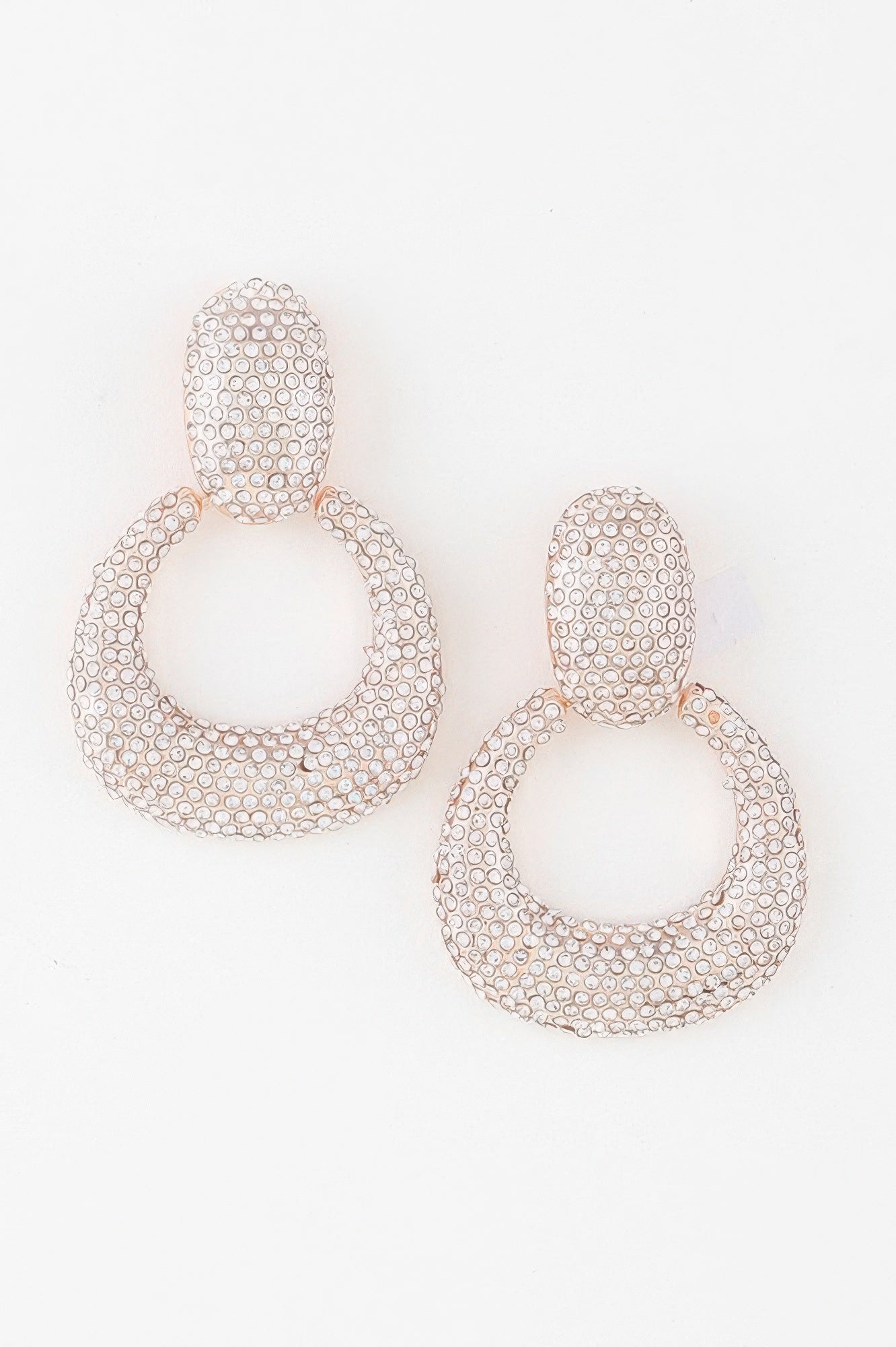 Bejeweled hoop drop earrings with teardrop hoop design, silver-tone clear stones