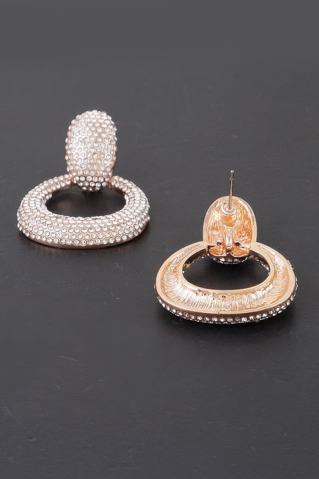 Bejeweled hoop drop earrings, rose-gold tone, round outer hoop and open inner ring