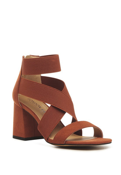Benicia Elastic Strappy Block Heel Sandals - Tigbul's Variety Fashion Shop