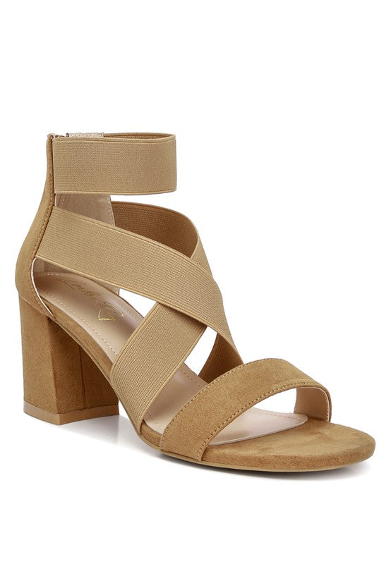 Benicia Elastic Strappy Block Heel Sandals - Tigbul's Variety Fashion Shop