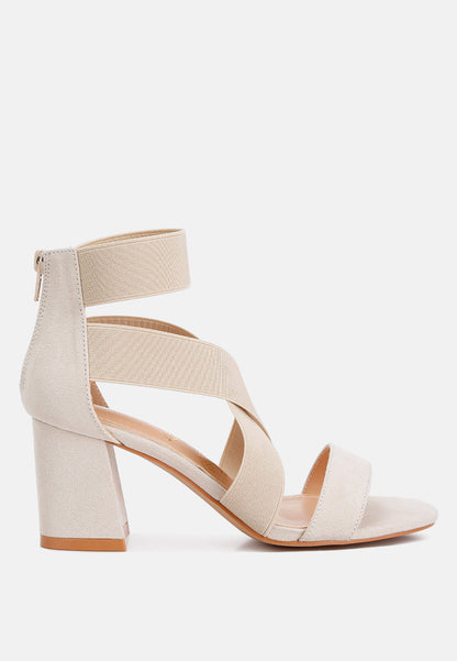 Benicia Elastic Strappy Block Heel Sandals - Tigbul's Variety Fashion Shop