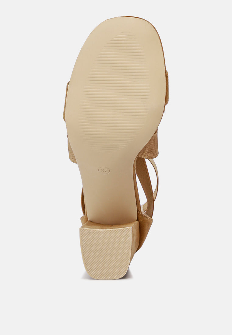 Benicia Elastic Strappy Block Heel Sandals - Tigbul's Variety Fashion Shop