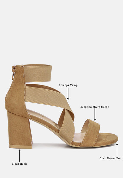 Benicia Elastic Strappy Block Heel Sandals - Tigbul's Variety Fashion Shop