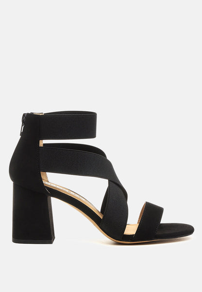 Benicia Elastic Strappy Block Heel Sandals - Tigbul's Variety Fashion Shop