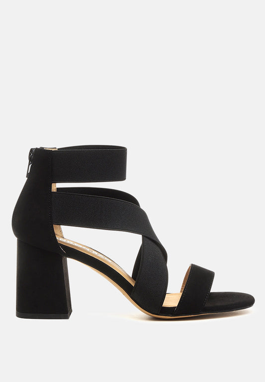 Benicia Elastic Strappy Block Heel Sandals - Tigbul's Variety Fashion Shop