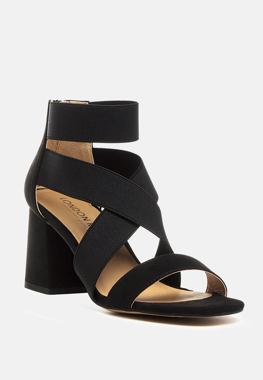 Benicia Elastic Strappy Block Heel Sandals - Tigbul's Variety Fashion Shop