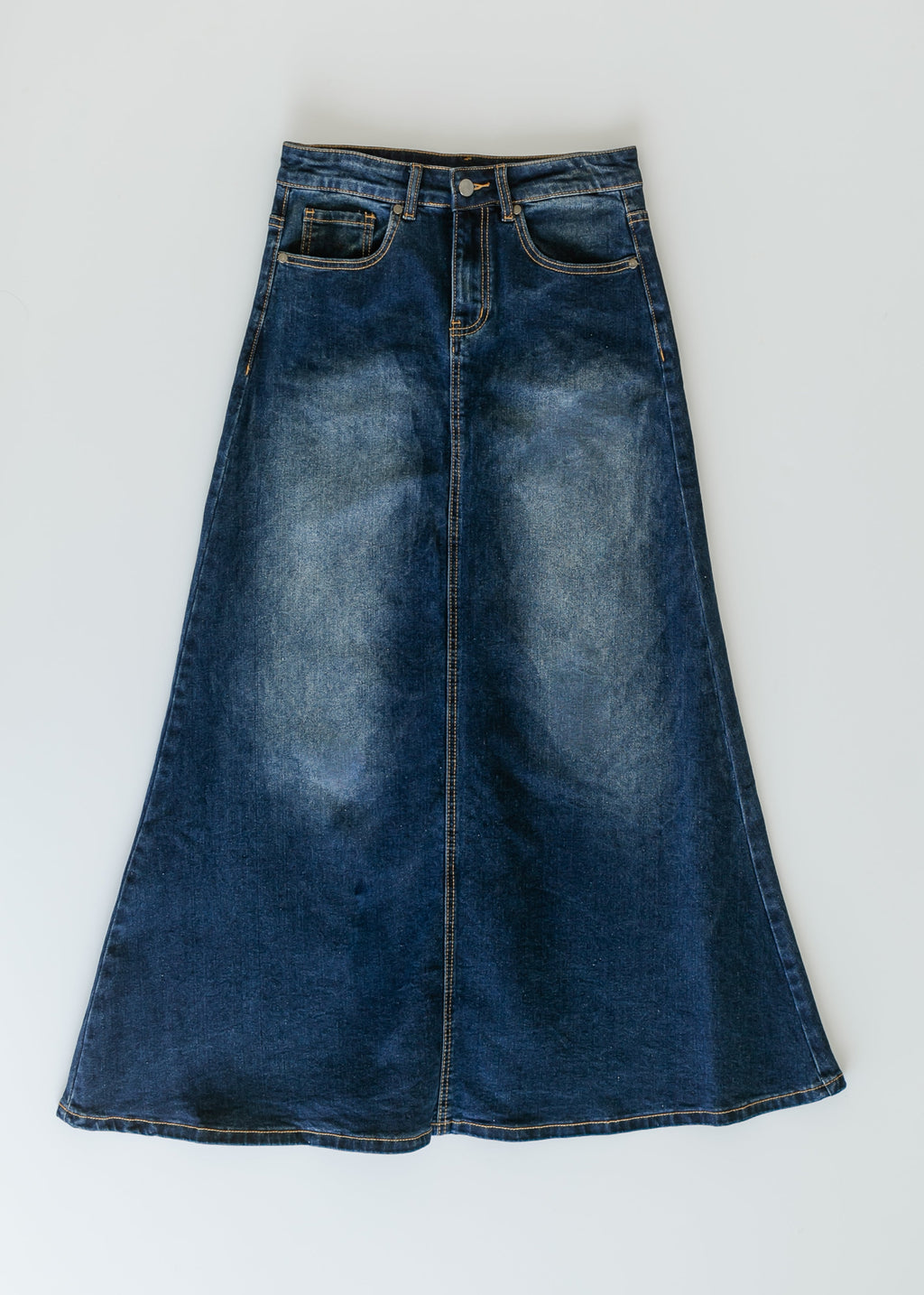 Bethany Dark Wash A-line Long Denim Skirt - FINAL SALE