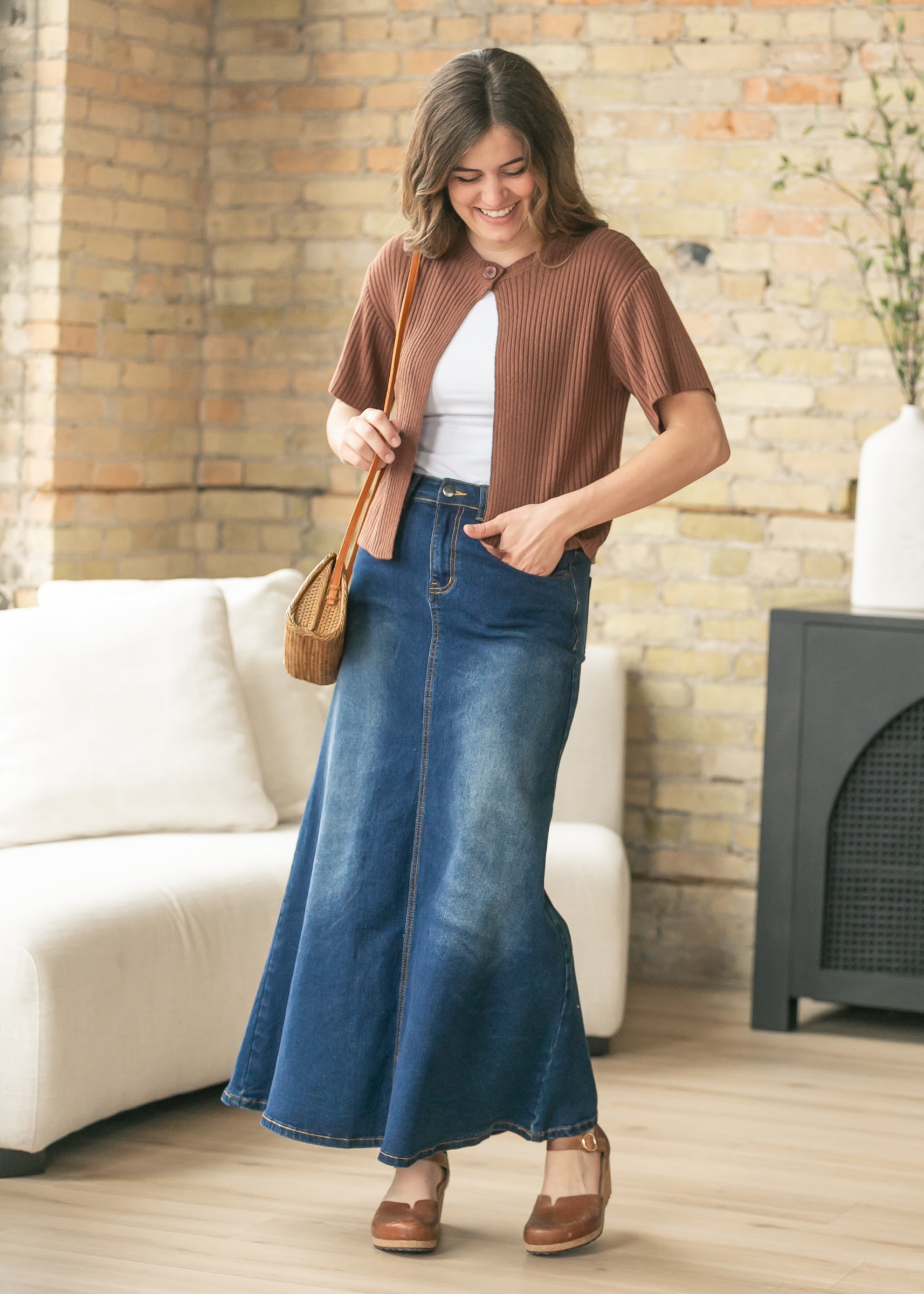 Bethany Dark Wash A-line Long Denim Skirt - FINAL SALE