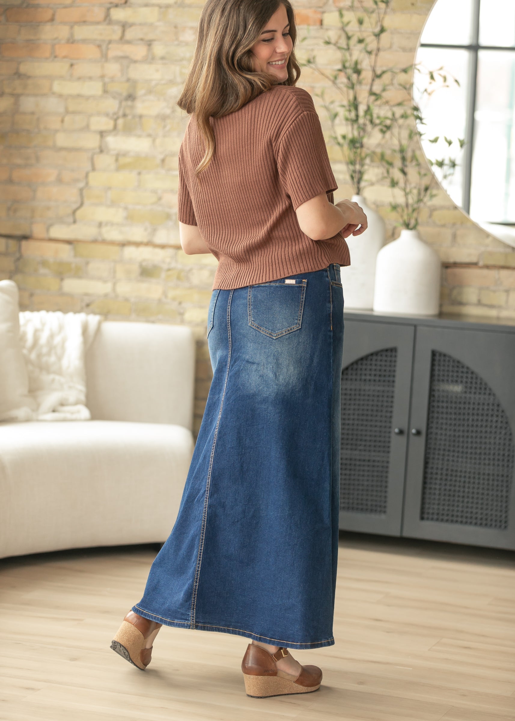 Bethany Dark Wash A-line Long Denim Skirt - FINAL SALE
