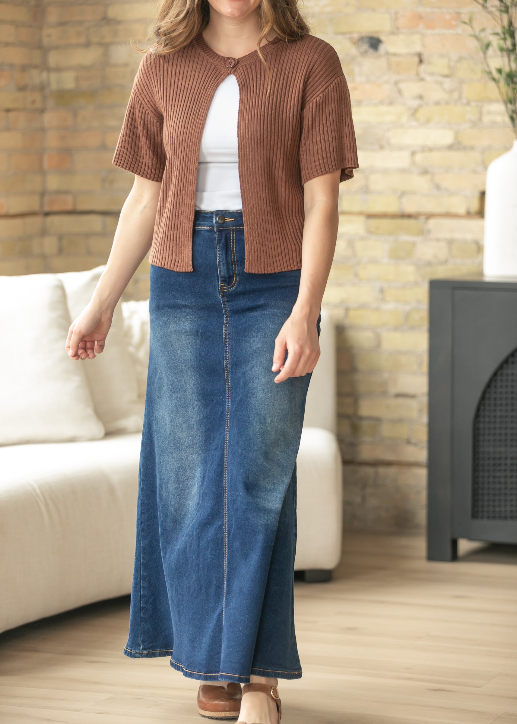 Bethany Dark Wash A-line Long Denim Skirt - FINAL SALE