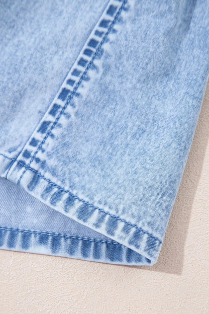 Bow Detail Spaghetti Straps Ruffle Hem Blue Denim Dress - Tigbul's Variety Fashion Shop