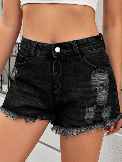 Distressed Raw Hem Denim Shorts - Tigbul's Variety Fashion Shop