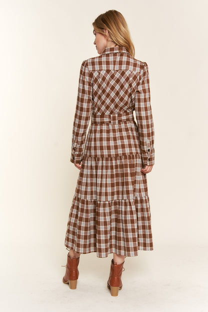 And the Why Plaid Tiered Midi Shirt Dress - Tigbul's Variety Fashion Shop