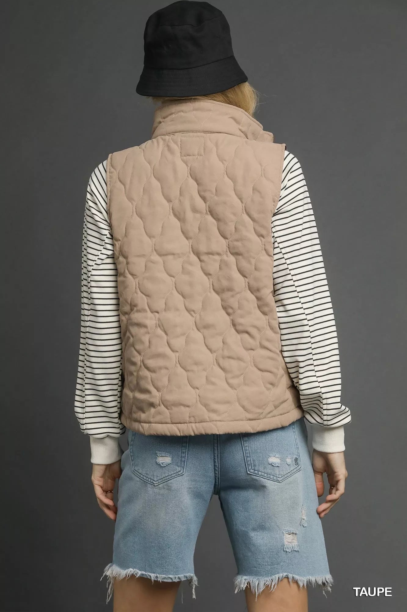 Taupe Color Quilted Zip-Up Vest - Tigbul's Variety Fashion Shop