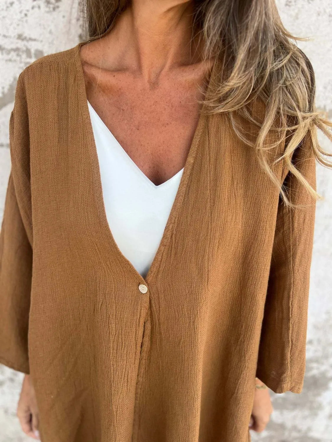 Full Size One Button Long Sleeve Shirt - Tigbul's Variety Fashion Shop