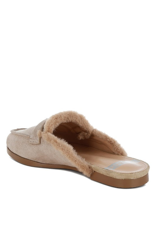 Bosnia Suede & Faux Fur Slip On Mules - Tigbul's Variety Fashion Shop