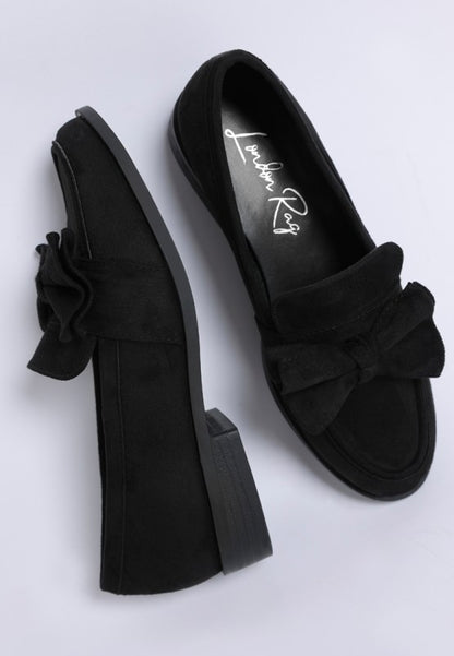 Havisham Bow Accent Heeled Loafers - Tigbul's Variety Fashion Shop