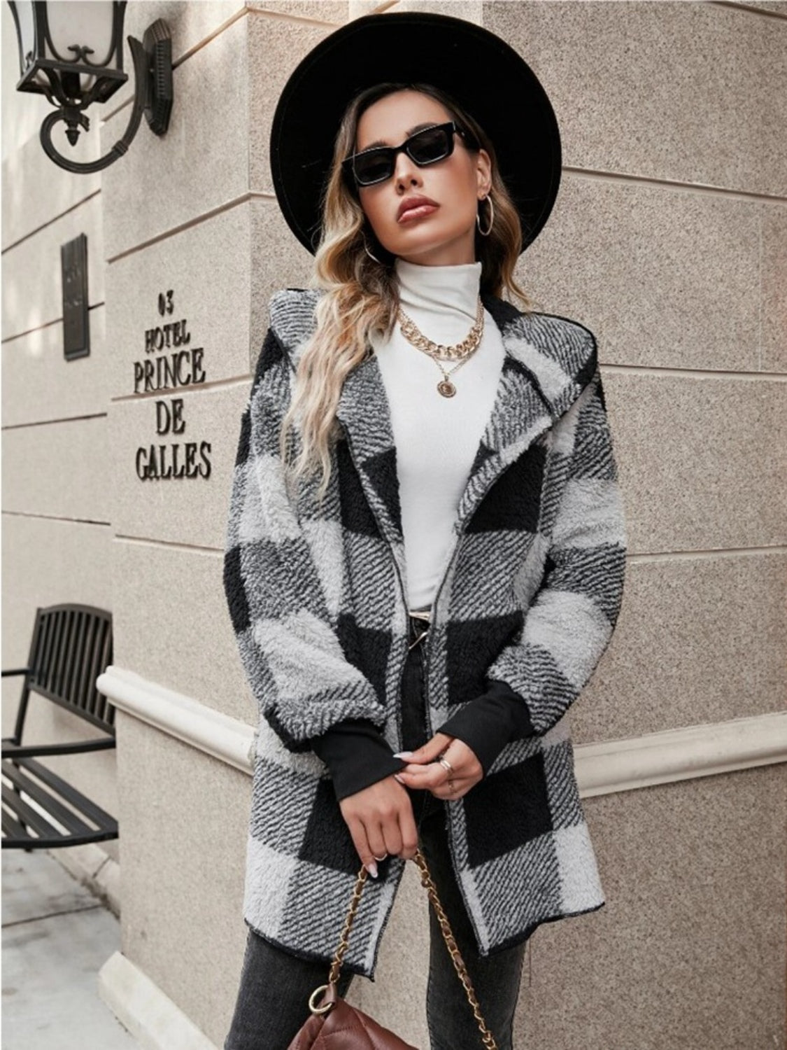 Plaid Long Sleeve Hooded Coat - Tigbul's Variety Fashion Shop