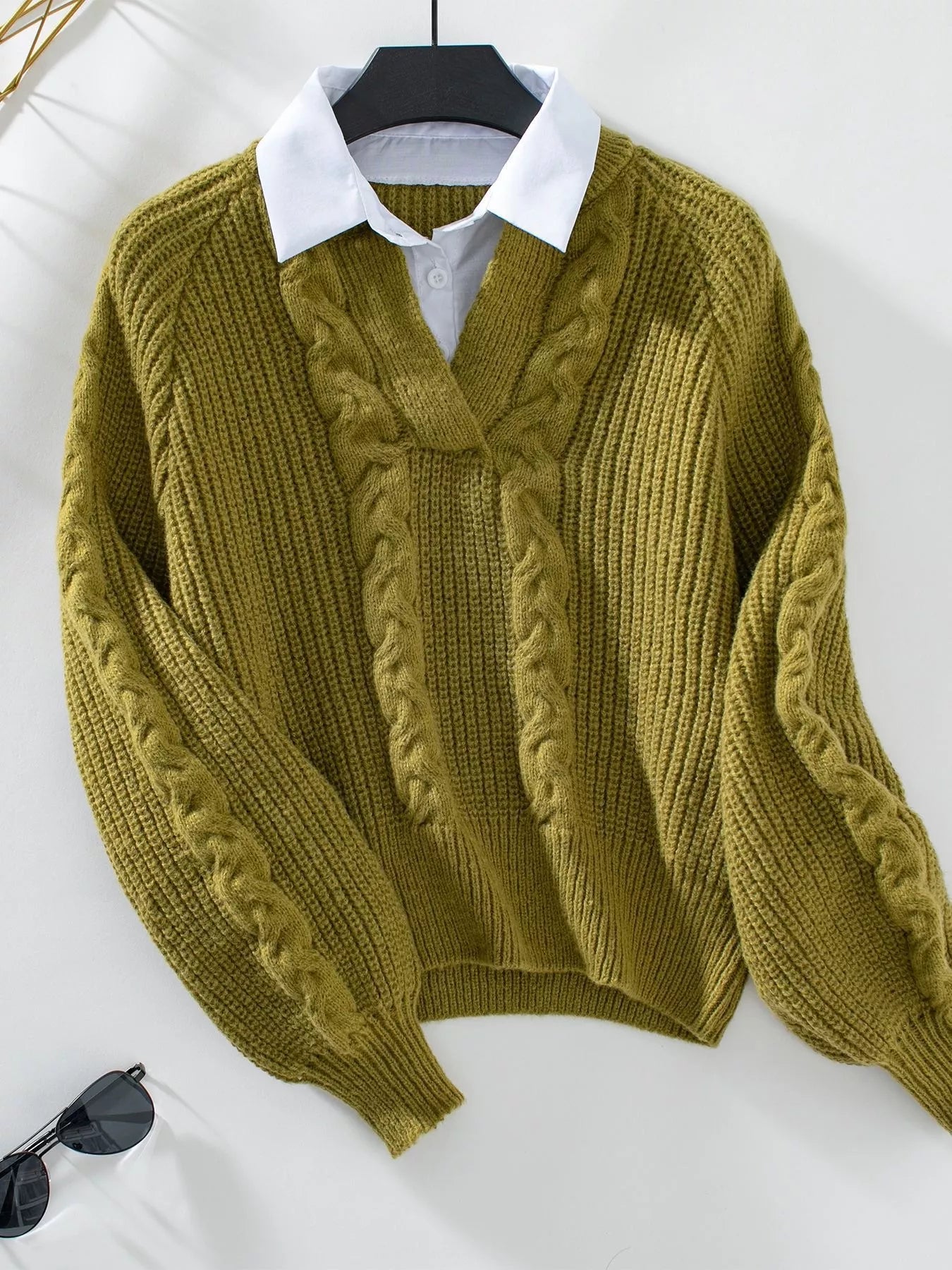 Cable Knit Long Sleeve Sweater - Tigbul's Variety Fashion Shop