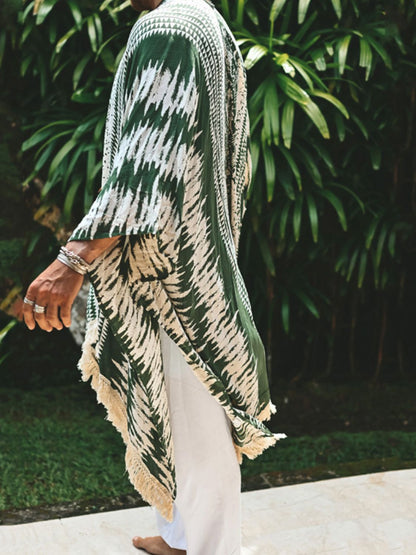 Men's Full Size Fringe Open Front Cover-Up Plus Size - Tigbul's Variety Fashion Shop