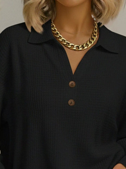 Full Size Textured Knit Decor Button Top Plus Size - Tigbul's Variety Fashion Shop