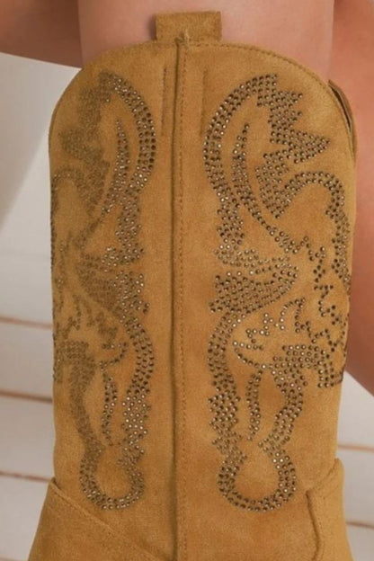 Brown Rhinestone Detail Point Toe Boots - Tigbul's Variety Fashion Shop