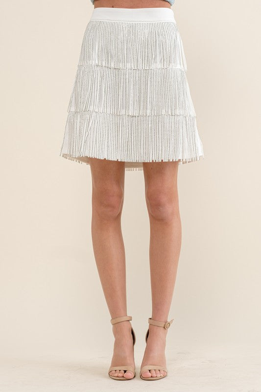 RHINESTONE SUEDE FRINGE SKIRT - Tigbul's Variety Fashion Shop