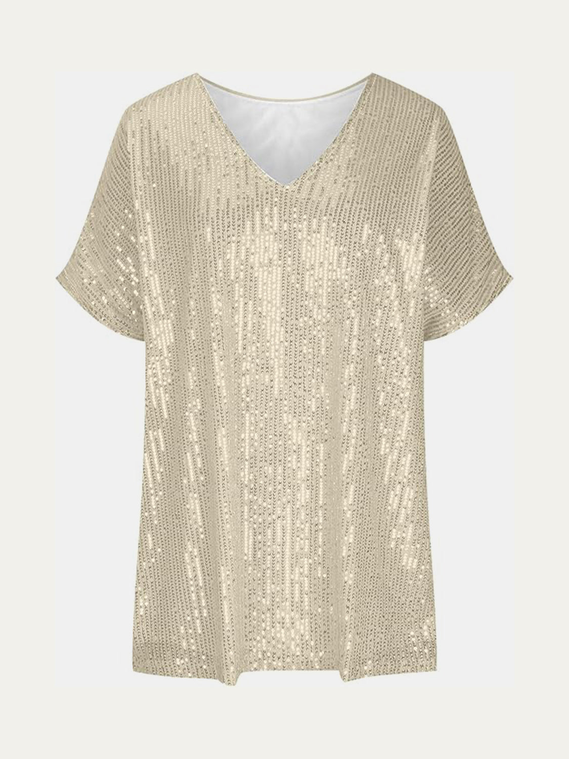 Sequin V-Neck Short Sleeve Top Blouse, Small to 3XL - Tigbul's Variety Fashion Shop