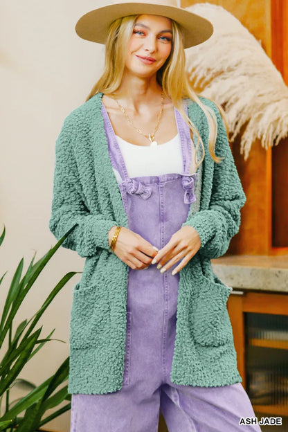 Zenana Long Sleeve Popcorn Sweater Cardigan with Pockets - Tigbul's Variety Fashion Shop