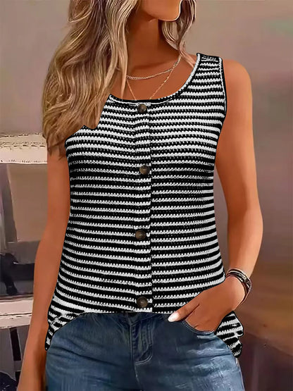 Striped Button Front Knit Tank Top - Tigbul's Variety Fashion Shop