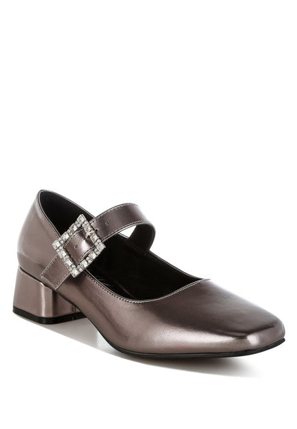 Abeba Diamante Brooch Metallic Square Toe Mary Jane Pumps - Tigbul's Variety Fashion Shop