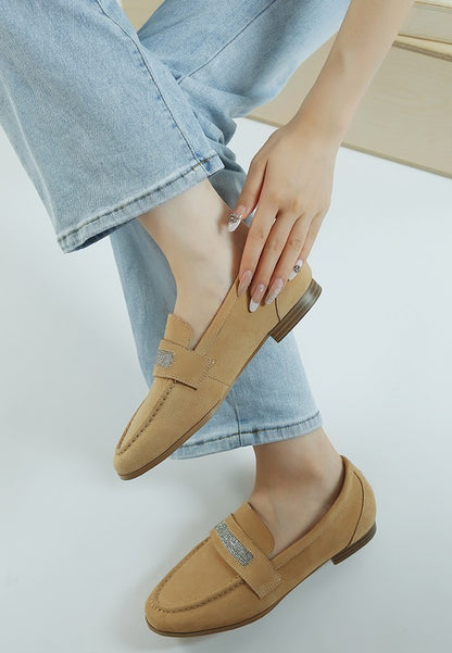 New Ode Rhinestone Penny Strap Loafers Loafers - Tigbul's Variety Fashion Shop