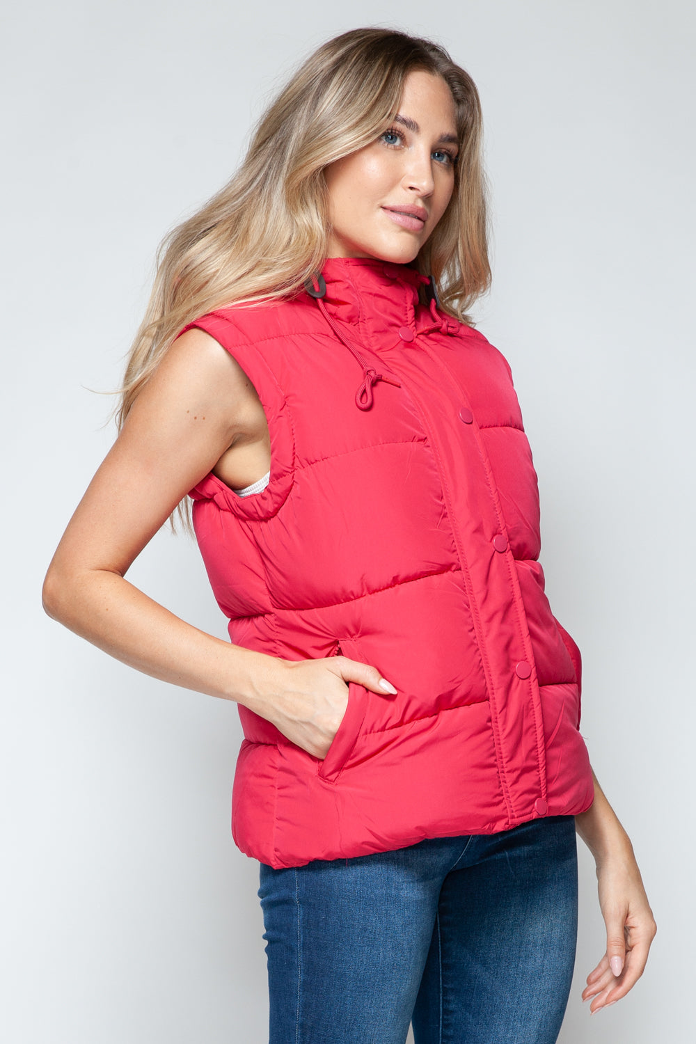 Snobbish Snap and Zip Closure Hooded Vest - Tigbul's Variety Fashion Shop