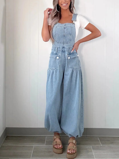 Wide Leg Denim Overalls - Tigbul's Variety Fashion Shop